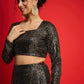 Women Metallic Shine Sequins Crop Top With Fish Cut Skirt