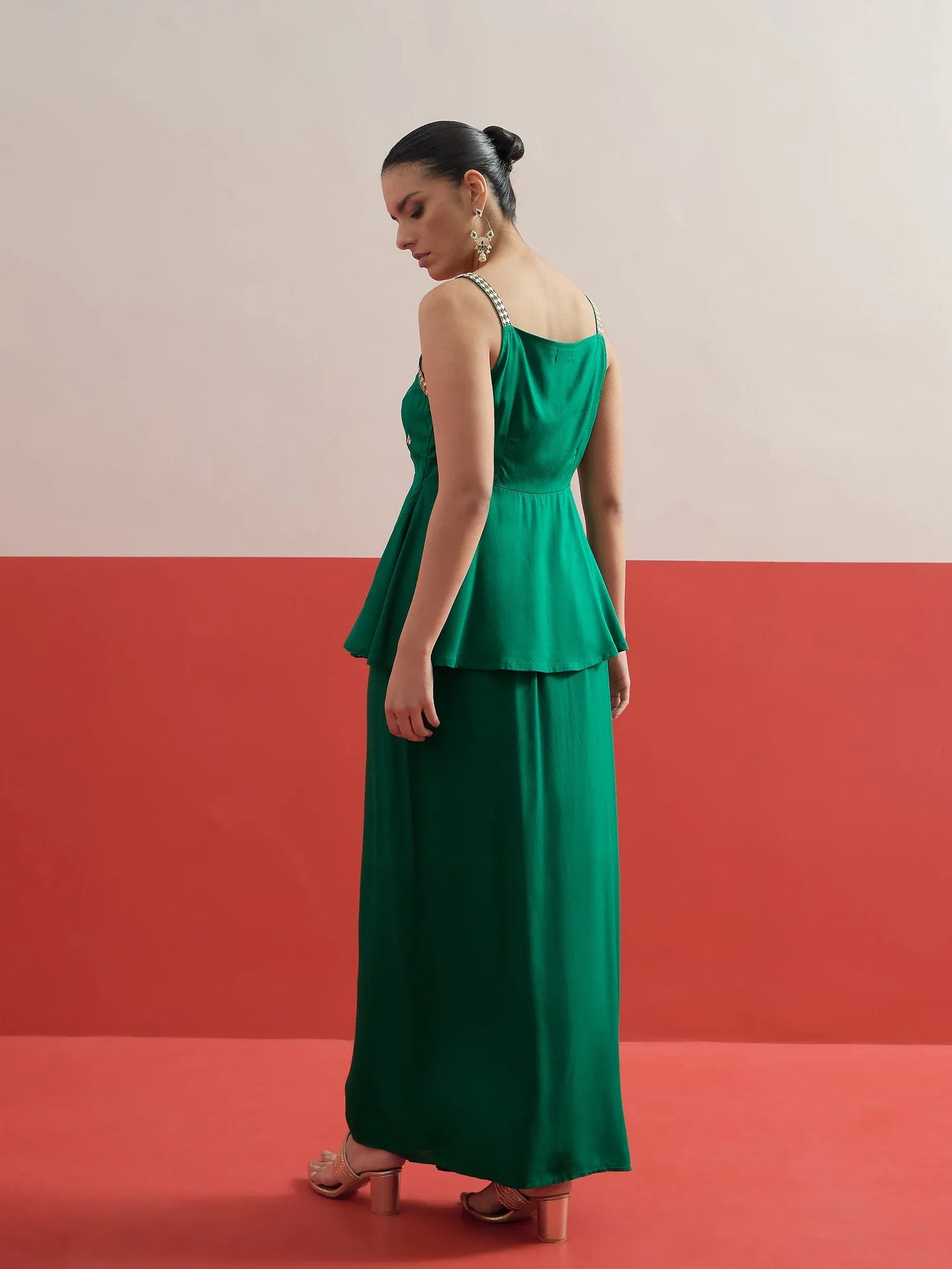 Women Embroidered Strappy Top With Dhoti Skirt