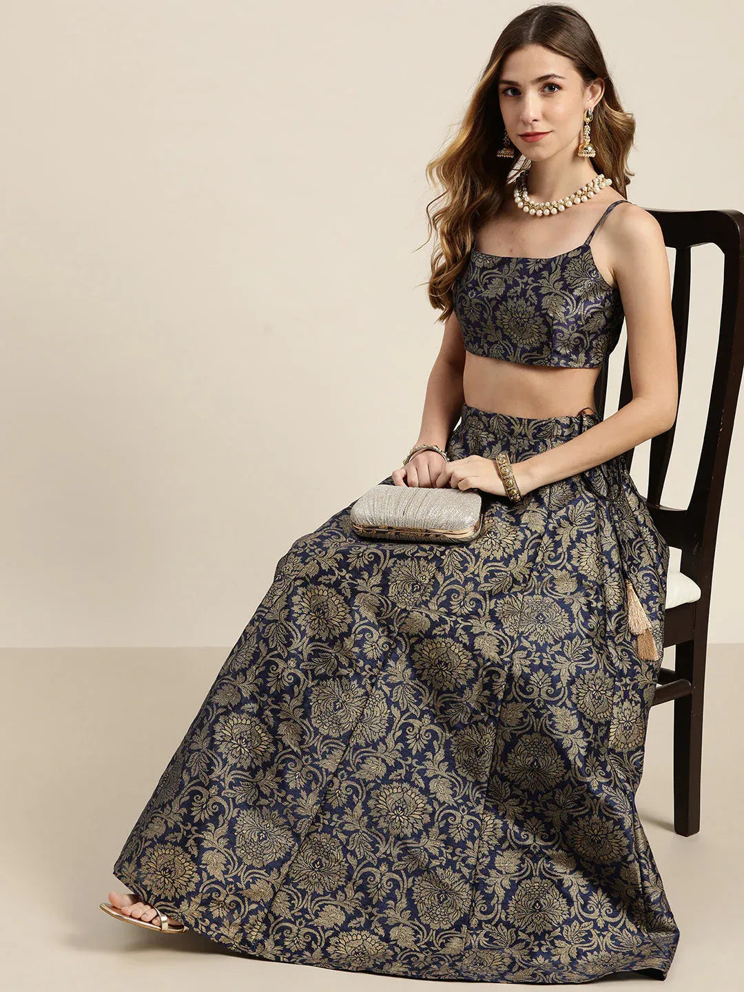 Jacquard Floral Anarkali Skirt