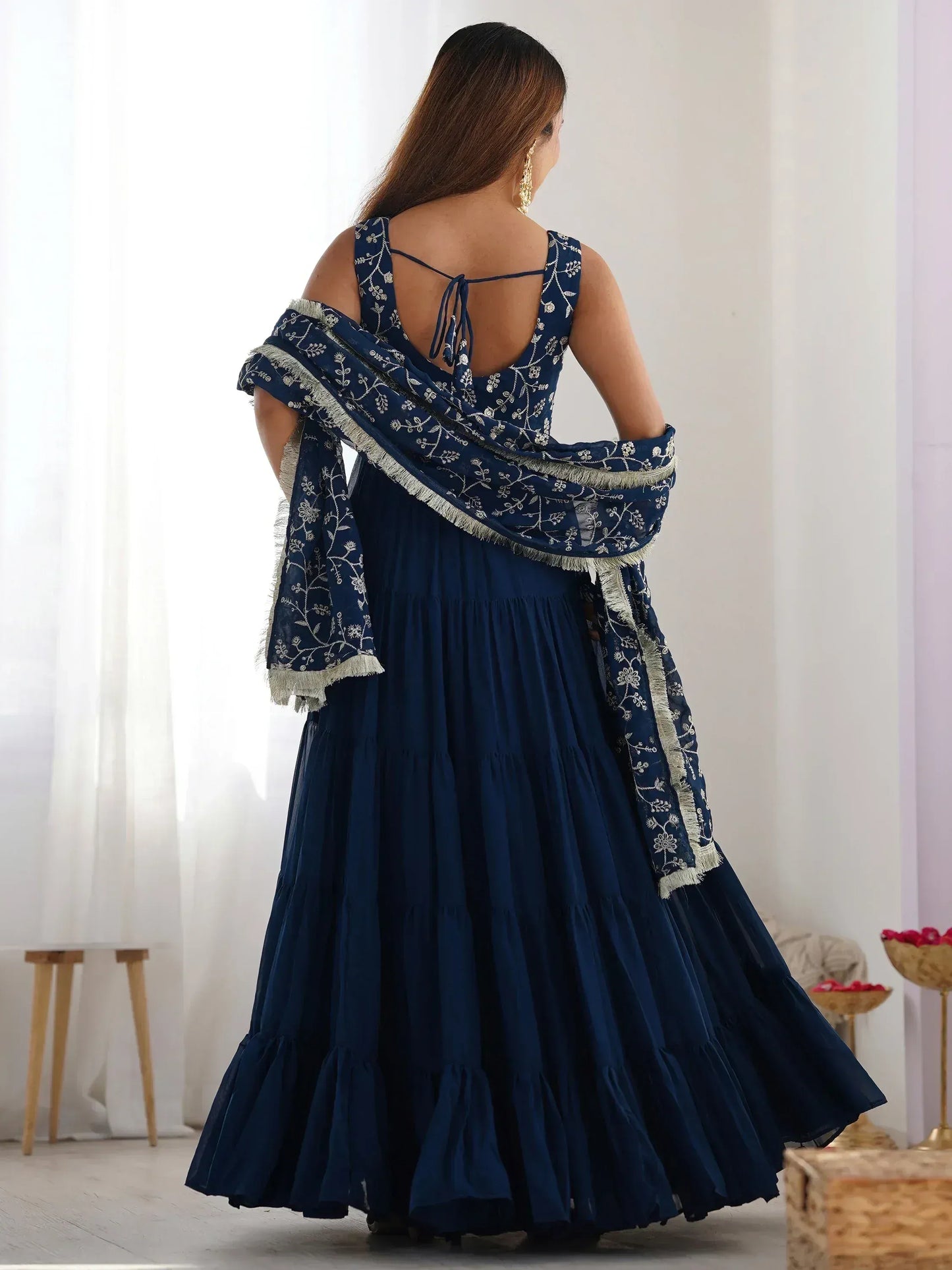 Embroidered Georgette Anarkali Gown With Dupatta