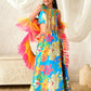 Girls Multi Ethnic Floral Print Satin Circular Lehenga & Choli With Dupatta
