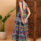 Women Navy Floral Sleeveless Anarkali Maxi Kurta