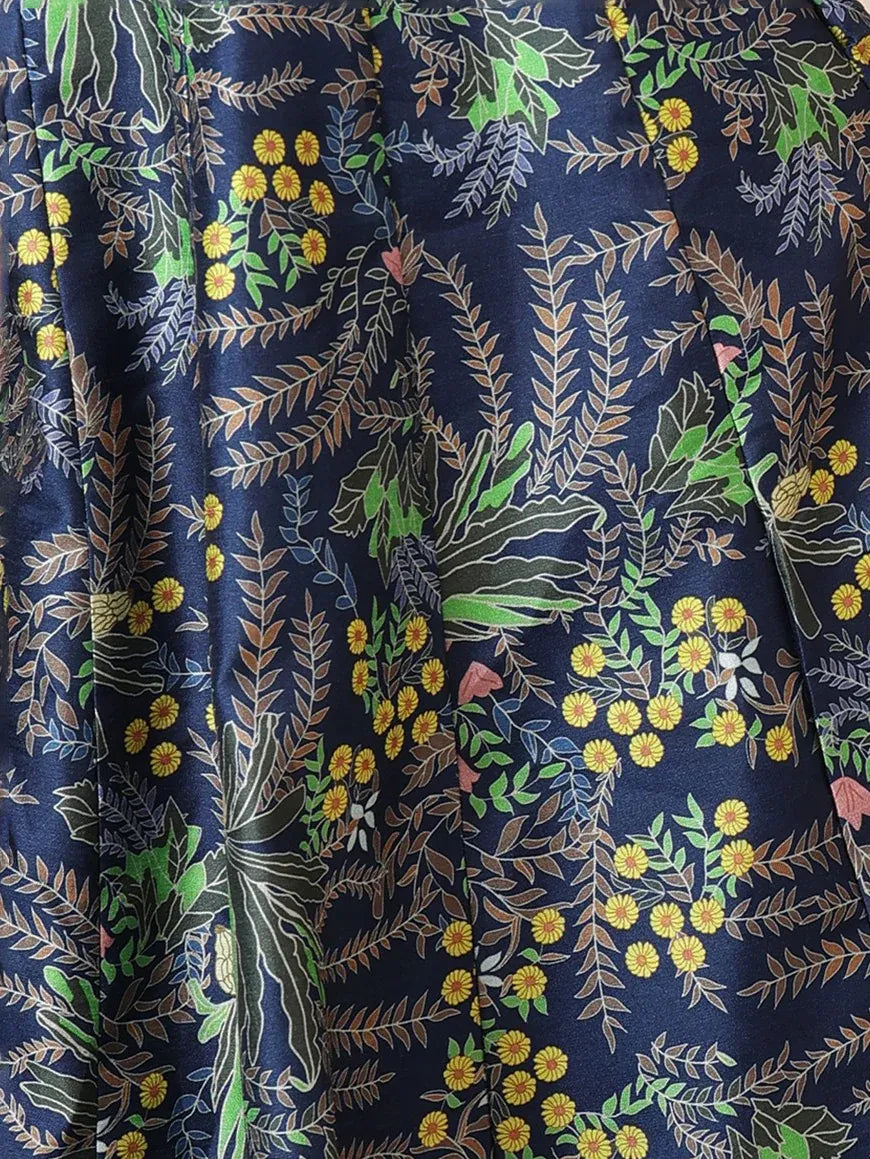 Women Navy Floral Sleeveless Anarkali Maxi Kurta