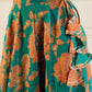 Women Green & Mustard Floral Anarkali Skirt With Crop Top
