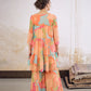 Women Orange/Green Tie & Dye Coin Lace Tired Kurta With Sharara Pants