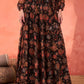 Women Black Floral Sweetheart Neck Crop Top With Anarkali Skirt