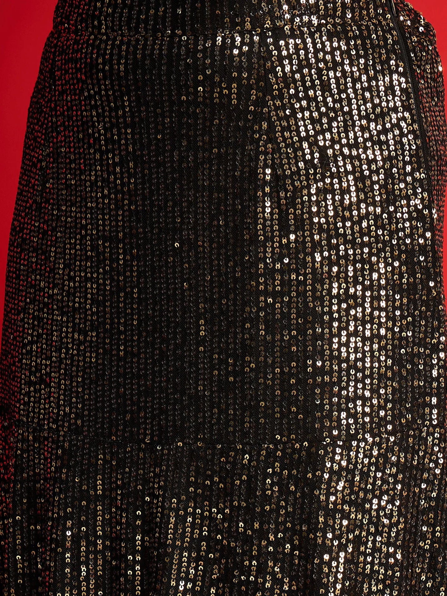 Women Metallic Shine Sequins Crop Top With Fish Cut Skirt