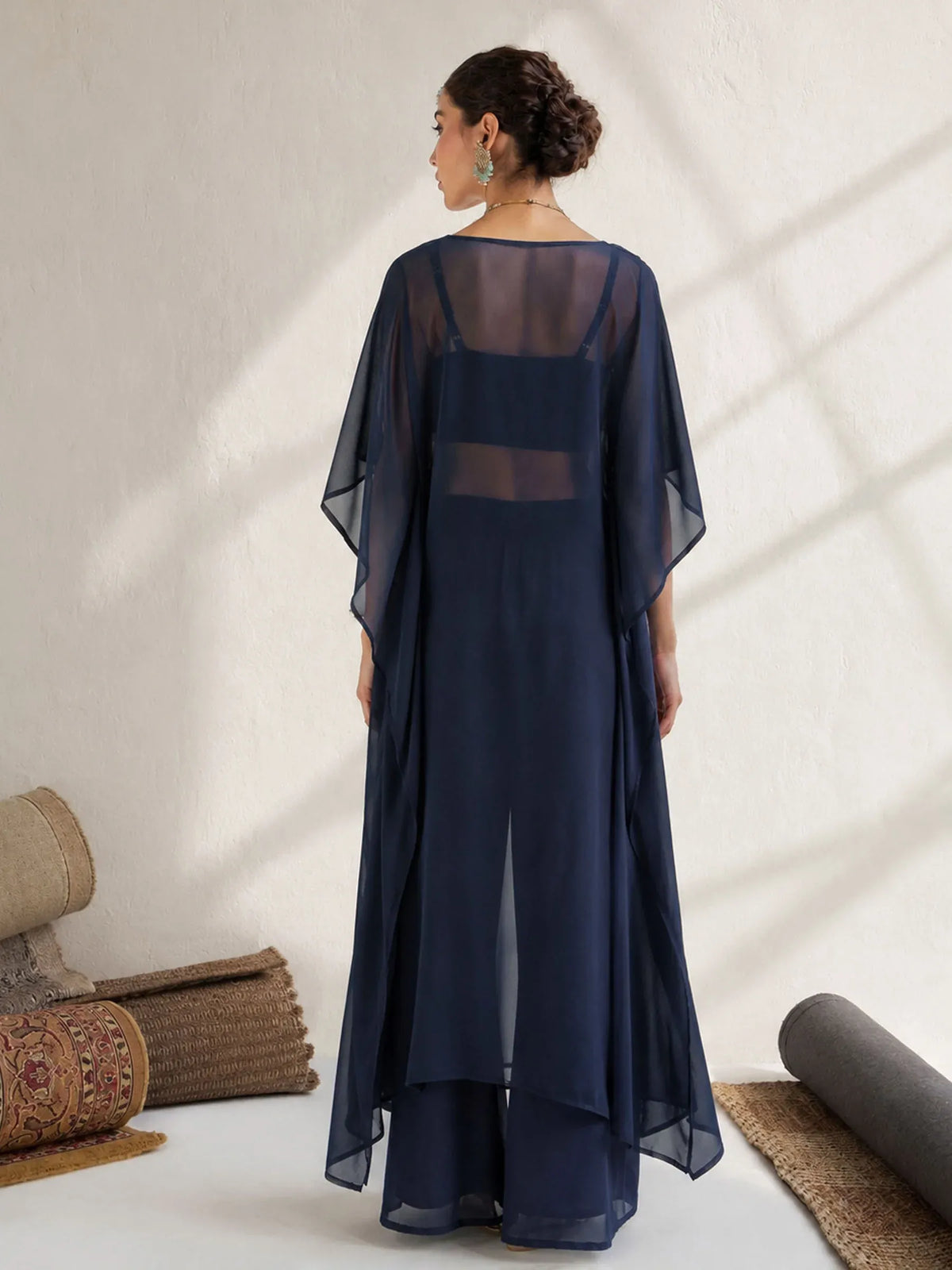Women Embroidered Kaftan With Cami & Straight Pants