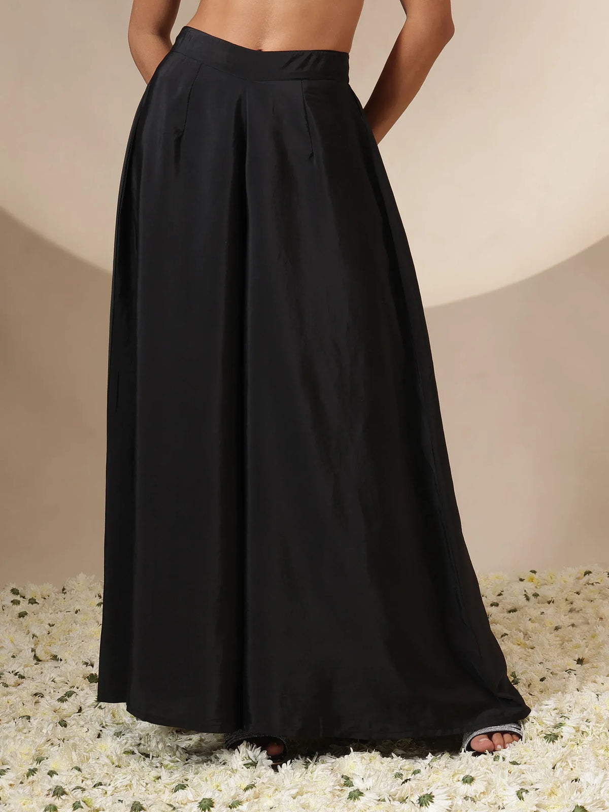 Women Black/Brown Sequin Strappy Top With Flared Pants