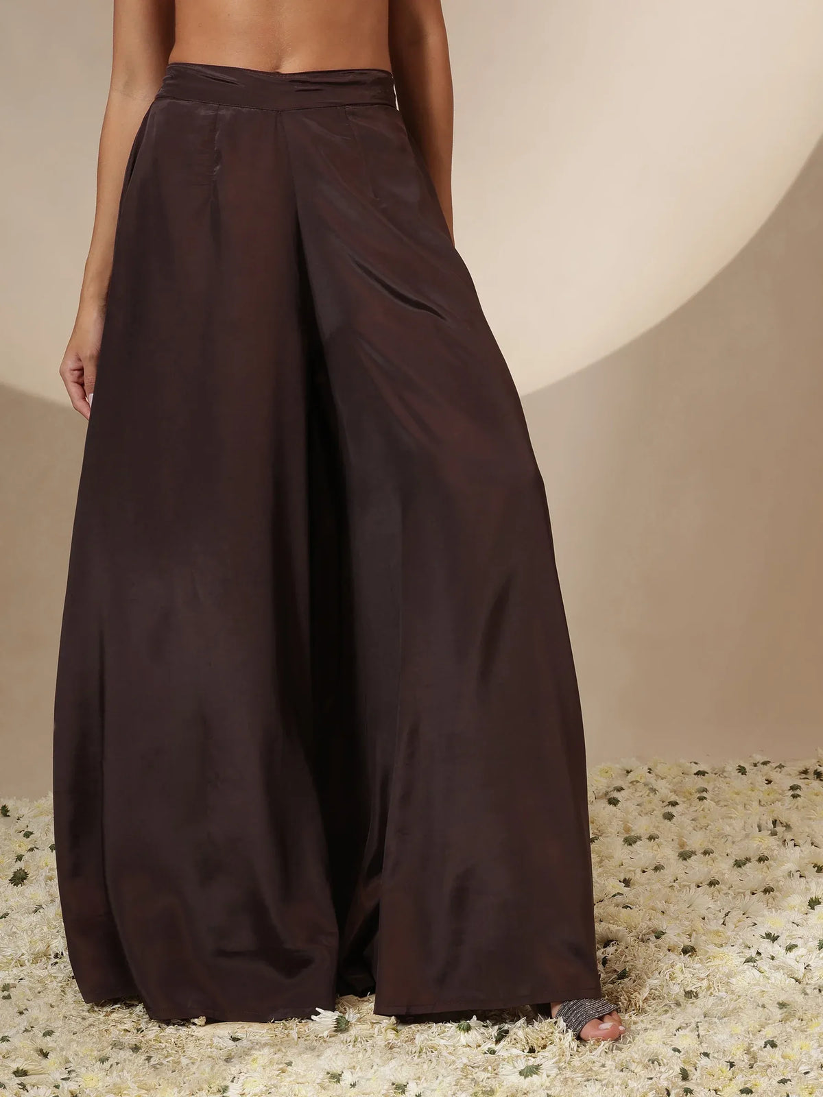 Women Black/Brown Sequin Strappy Top With Flared Pants