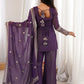 Shiny Purple Zari Work Silk Festival Wear Palazzo Suit With Dupatta