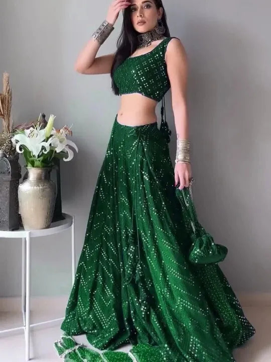 Embellished Sequined Semi-Stitched Lehenga & Blouse With Dupatta