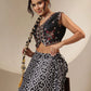 Women Black Embroidery Crop Vest With Anarkali Skirt