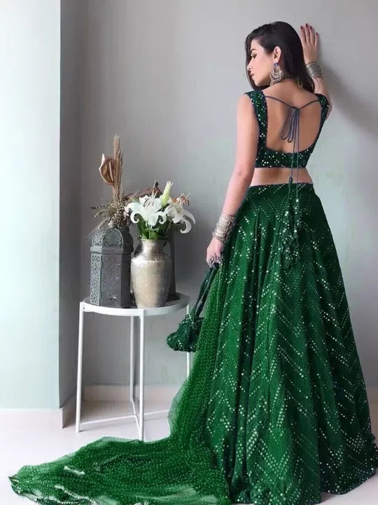 Embellished Sequined Semi-Stitched Lehenga & Blouse With Dupatta