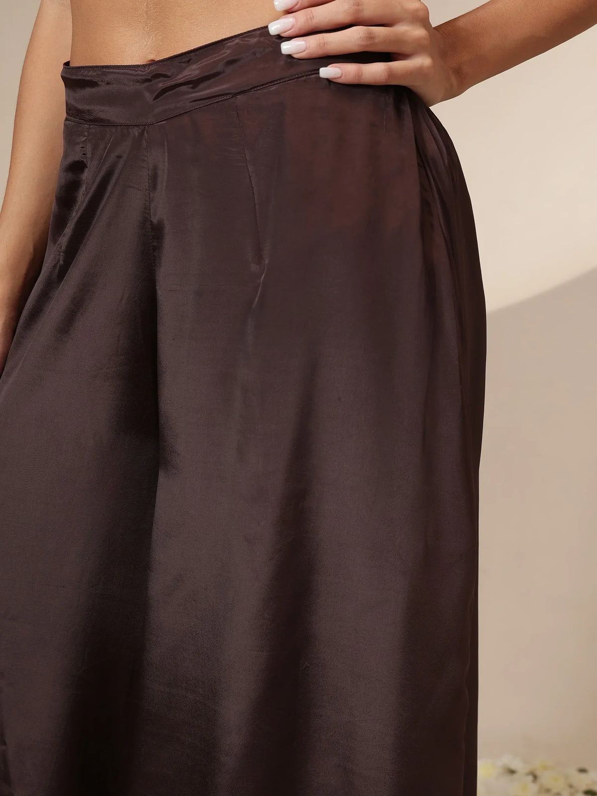 Women Black/Brown Sequin Strappy Top With Flared Pants