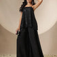 Women Black/Brown Sequin Strappy Top With Flared Pants