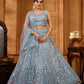 Grey/Navy - Net Fabric Sequins embroidery Semi-Stitched Lehenga & Unstitched Blouse With Dupatta