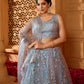 Grey/Navy - Net Fabric Sequins embroidery Semi-Stitched Lehenga & Unstitched Blouse With Dupatta