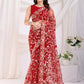 Thread Embroidered Net Party Wear Saree With Blouse - Black, Maroon, Rani Pink
