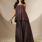 Women Black/Brown Sequin Strappy Top With Flared Pants