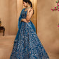 Grey/Navy - Net Fabric Sequins embroidery Semi-Stitched Lehenga & Unstitched Blouse With Dupatta