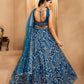 Grey/Navy - Net Fabric Sequins embroidery Semi-Stitched Lehenga & Unstitched Blouse With Dupatta