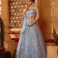 Grey/Navy - Net Fabric Sequins embroidery Semi-Stitched Lehenga & Unstitched Blouse With Dupatta