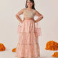Girls Peach Ethnic Foil Print Shimmer Lurex Circular Lehenga & Choli With Dupatta