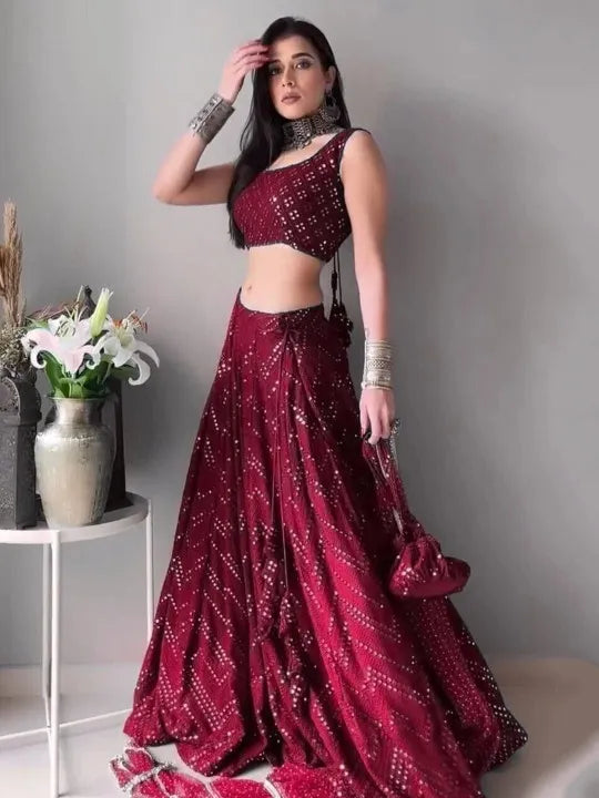 Embellished Sequined Semi-Stitched Lehenga & Blouse With Dupatta