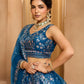 Grey/Navy - Net Fabric Sequins embroidery Semi-Stitched Lehenga & Unstitched Blouse With Dupatta