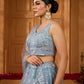 Grey/Navy - Net Fabric Sequins embroidery Semi-Stitched Lehenga & Unstitched Blouse With Dupatta