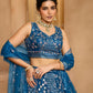 Grey/Navy - Net Fabric Sequins embroidery Semi-Stitched Lehenga & Unstitched Blouse With Dupatta