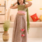 Girls Olive-Green Ethnic Booti Printed Cotton Circular Lehenga & Choli With Dupatta