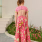 Girls Magenta Ethnic Floral Print Cotton Panelled Lehenga & Choli With Dupatta
