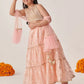 Girls Peach Ethnic Foil Print Shimmer Lurex Circular Lehenga & Choli With Dupatta