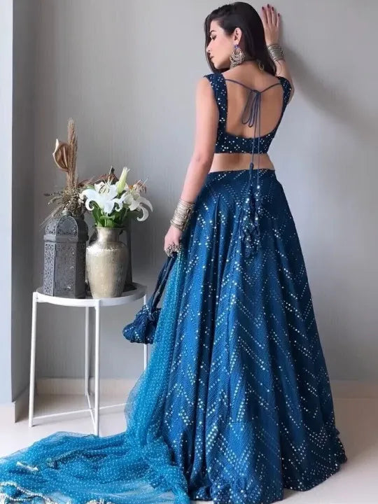 Embellished Sequined Semi-Stitched Lehenga & Blouse With Dupatta