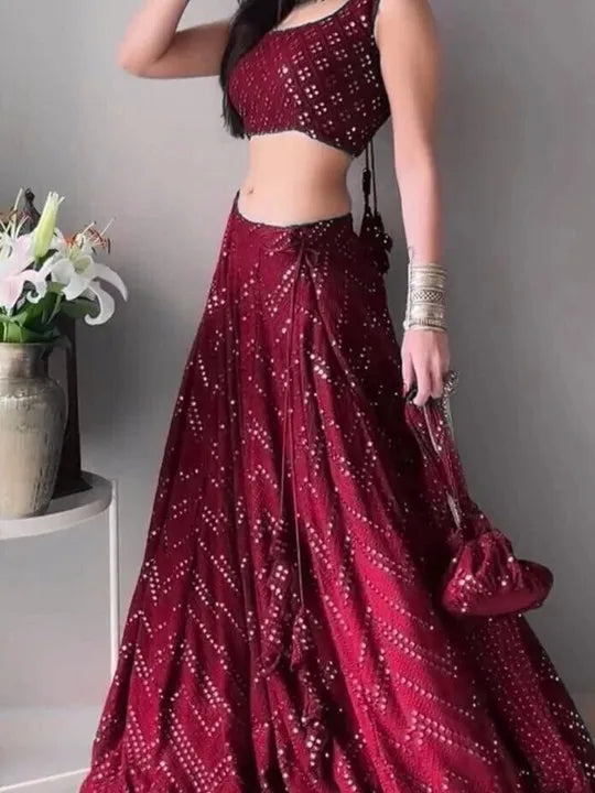 Embellished Sequined Semi-Stitched Lehenga & Blouse With Dupatta