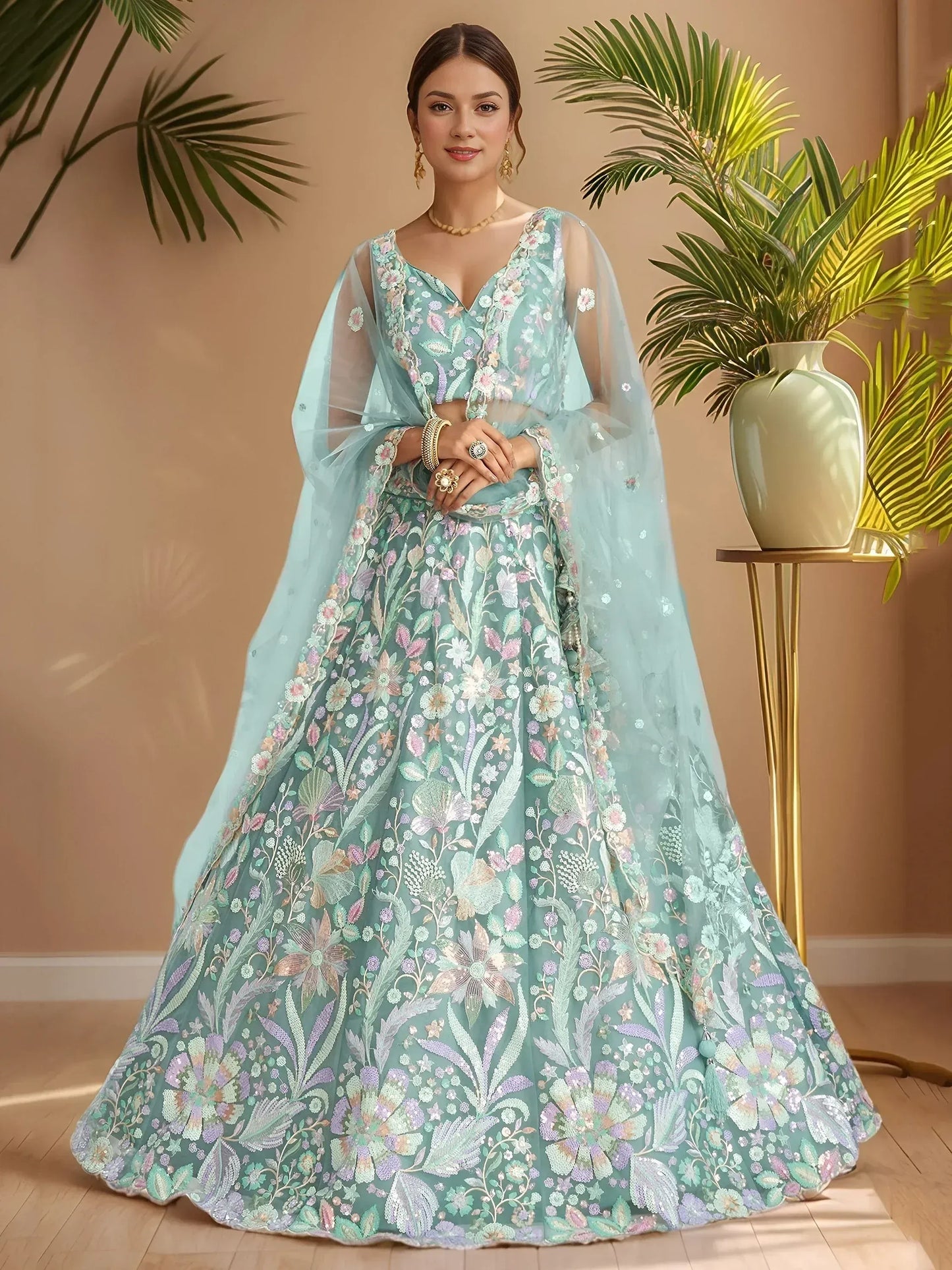 Pastels Embroidered Net Designer Lehenga Choli With Dupatta
