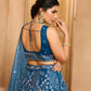 Grey/Navy - Net Fabric Sequins embroidery Semi-Stitched Lehenga & Unstitched Blouse With Dupatta
