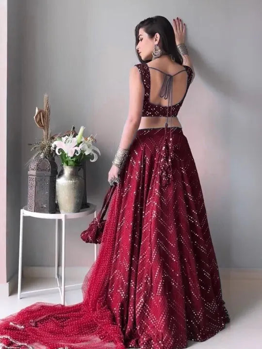 Embellished Sequined Semi-Stitched Lehenga & Blouse With Dupatta