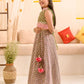 Girls Olive-Green Ethnic Booti Printed Cotton Circular Lehenga & Choli With Dupatta