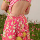 Girls Magenta Ethnic Floral Print Cotton Panelled Lehenga & Choli With Dupatta