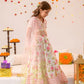Girls Off white & Pink foil Printed Cotton Flared Lehenga & Blouse with dupatta