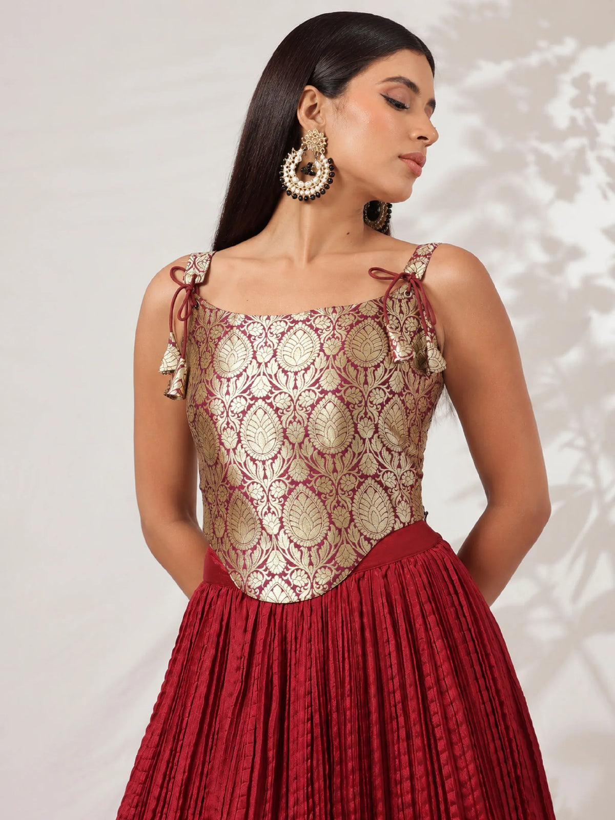 Women Royal Blue/Maroon/Black Brocade Corset Top