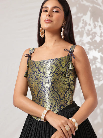 Women Royal Blue/Maroon/Black Brocade Corset Top