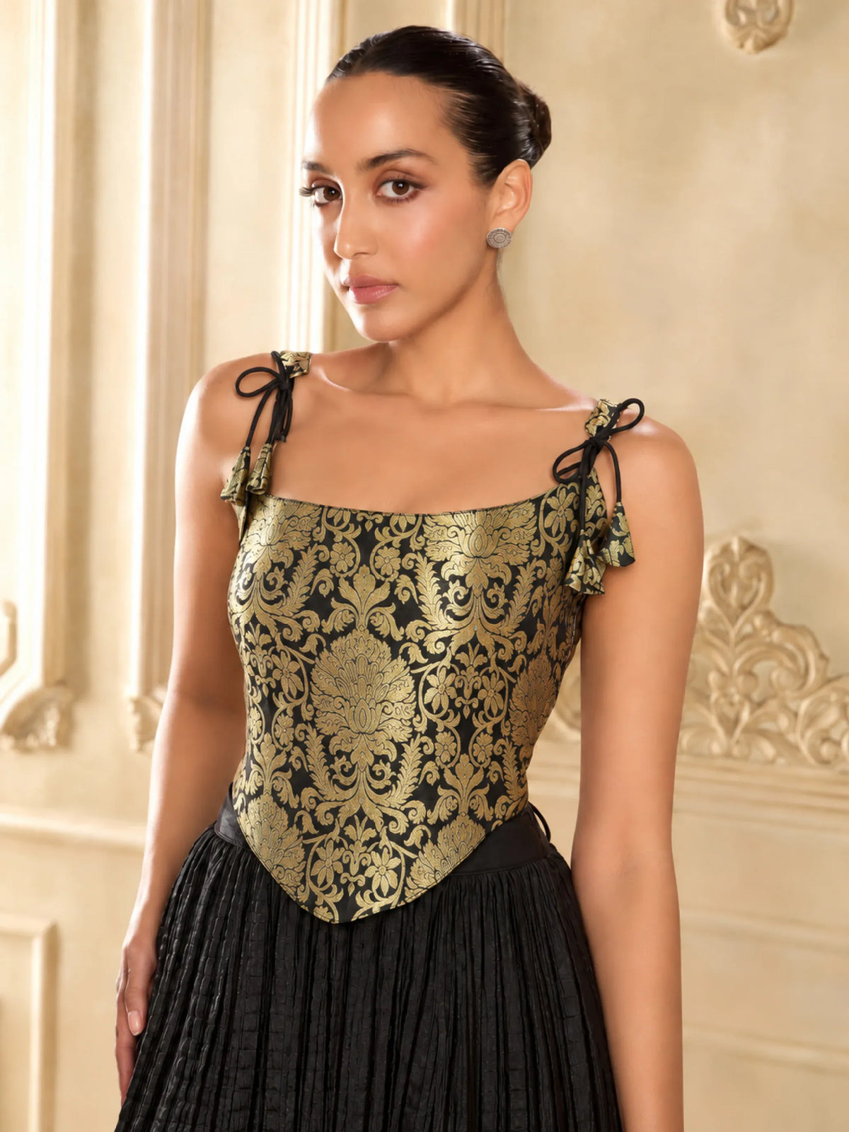 Women Royal Blue/Maroon/Black Brocade Corset Top
