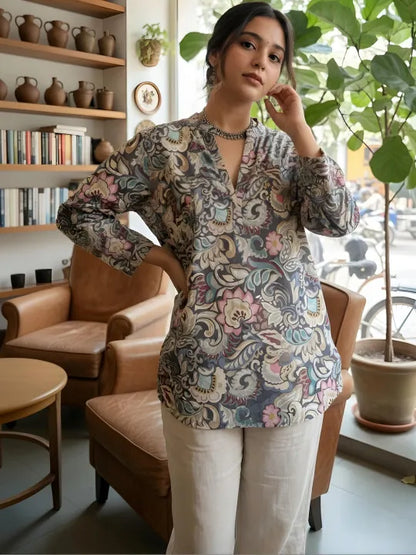Ethnic Motifs Printed V-Neck Pure Cotton Kurti