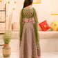 Girls Olive-Green Ethnic Booti Printed Cotton Circular Lehenga & Choli With Dupatta