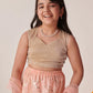 Girls Peach Ethnic Foil Print Shimmer Lurex Circular Lehenga & Choli With Dupatta