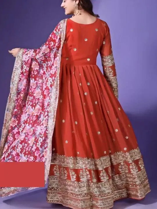 Floral Embroidered Sequined Georgette Anarkali Kurta With Dupatta